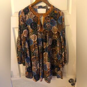 UMGEE USA Womens Oversize Medallion Plate Mini Dress Size M Balloon Sleeve Boho